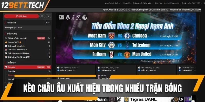 Kèo châu Âu xuất hiện phổ biến trong nhiều trận bóng